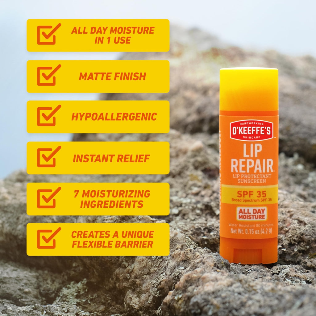 O'Keeffe's Lip Repair SPF 35 Lip Balm - Stick (3 Pack) - Sun-Safe Moisturizer for Extremely Cracked, Dry Lips - TrustMedUSA