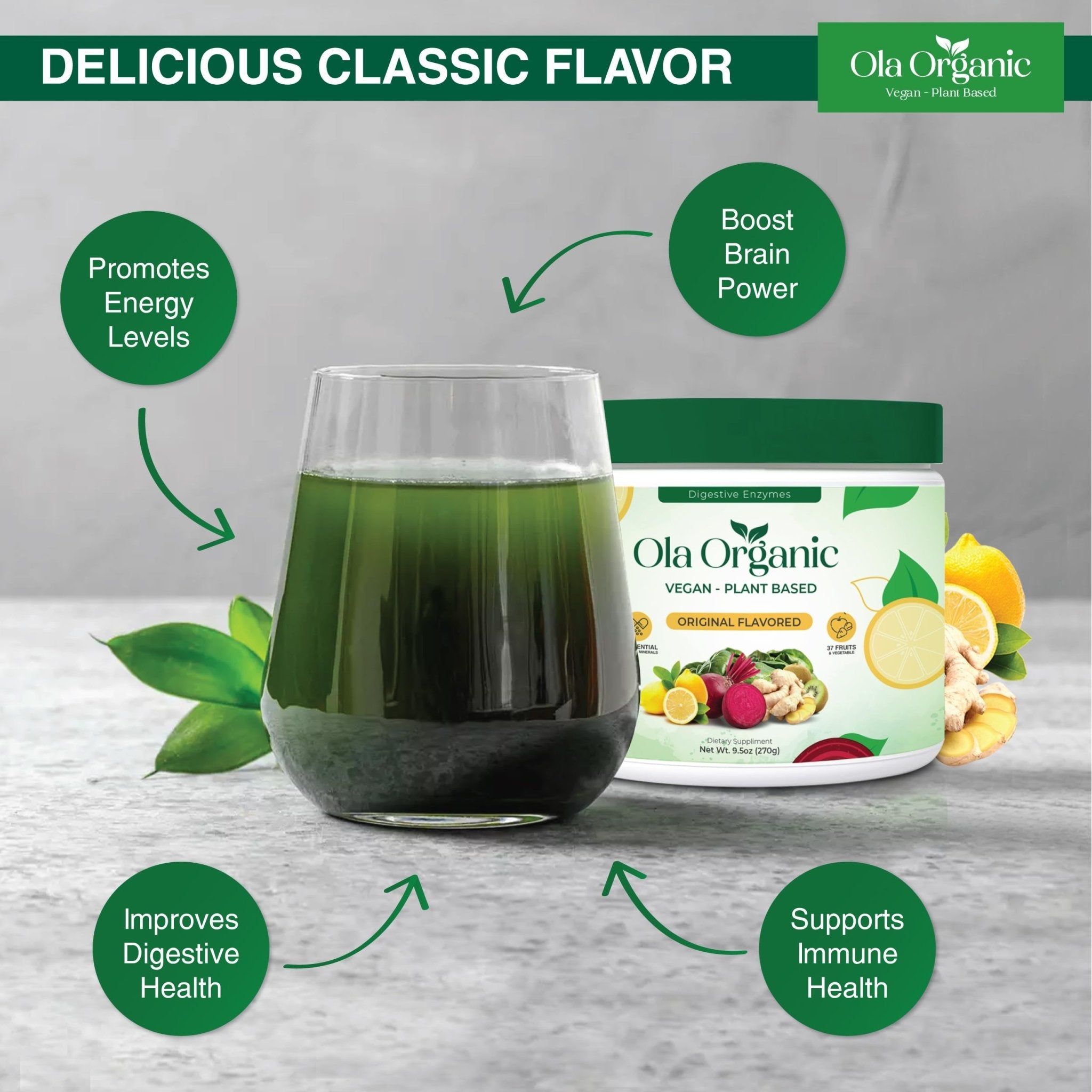 Ola Organic Greens Superfood Powder – Blend of 11 Cruciferous Vegetables with Phytonutrients – Supports Energy, & Immune Health Support – Non-GMO Vegetable Supplement (270g Jar) - TrustMedUSA