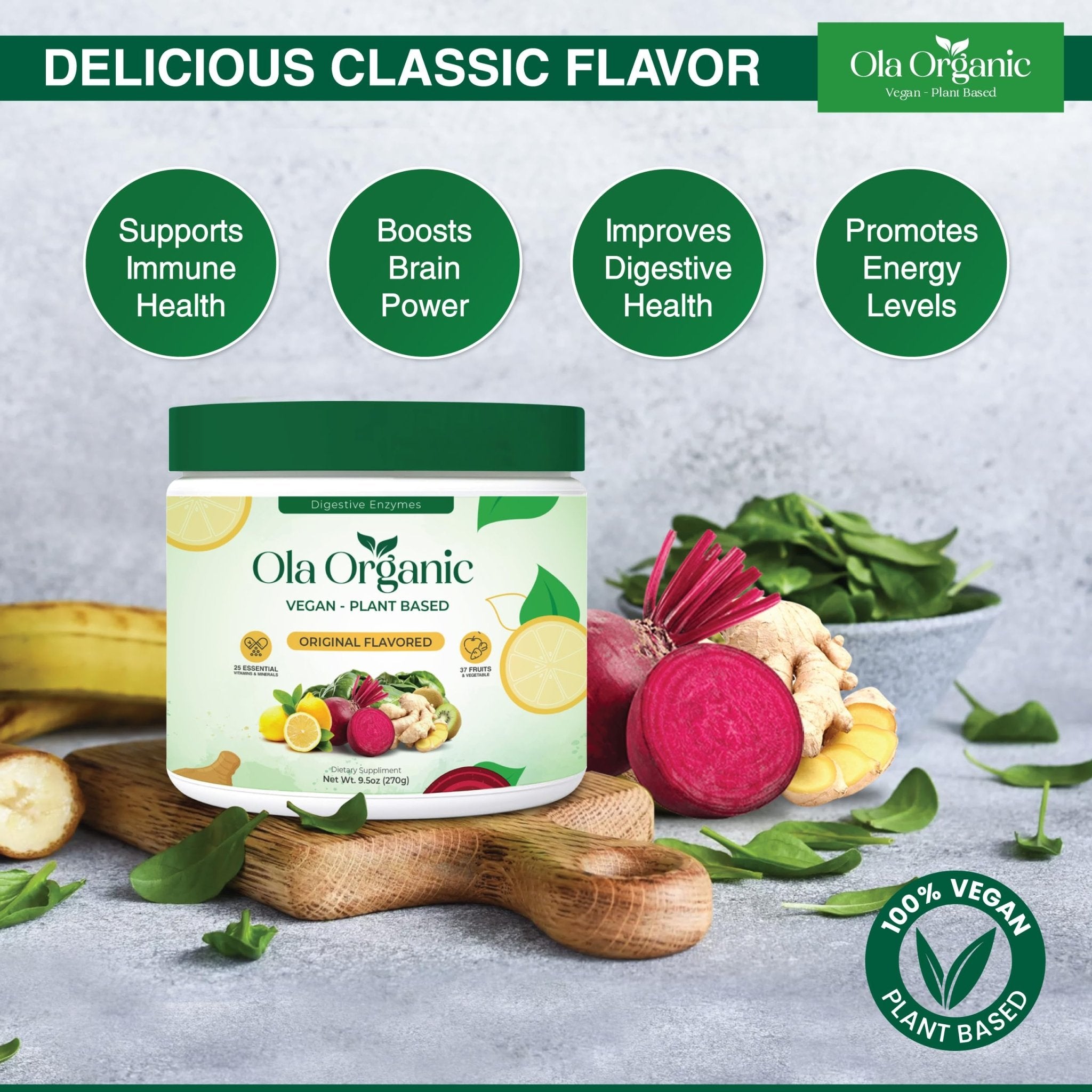 Ola Organic Greens Superfood Powder – Blend of 11 Cruciferous Vegetables with Phytonutrients – Supports Energy, & Immune Health Support – Non-GMO Vegetable Supplement (270g Jar) - TrustMedUSA