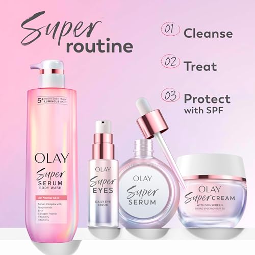 Olay Super Serum - Glow Serum for Face - Activated Niacinamide, Vitamin C & E, Collagen Peptide, AHA - 5-in-1 Benefits - Brightens, Hydrates, Smooths, Firms, Evens Tone, Proactive Anti-Aging, 1.7 Oz - TrustMedUSA