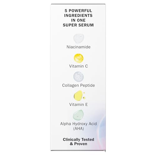 Olay Super Serum - Glow Serum for Face - Activated Niacinamide, Vitamin C & E, Collagen Peptide, AHA - 5-in-1 Benefits - Brightens, Hydrates, Smooths, Firms, Evens Tone, Proactive Anti-Aging, 1.7 Oz - TrustMedUSA