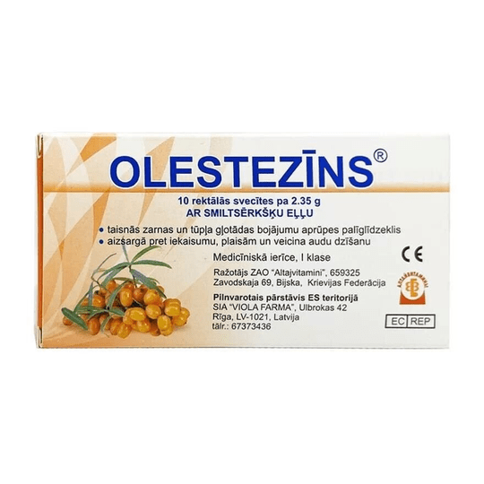 Olestezin Rectal Anti Hemorrhoidal Suppositories with Sea Buckthorn 10 pcs - Maple Wellness Supplements