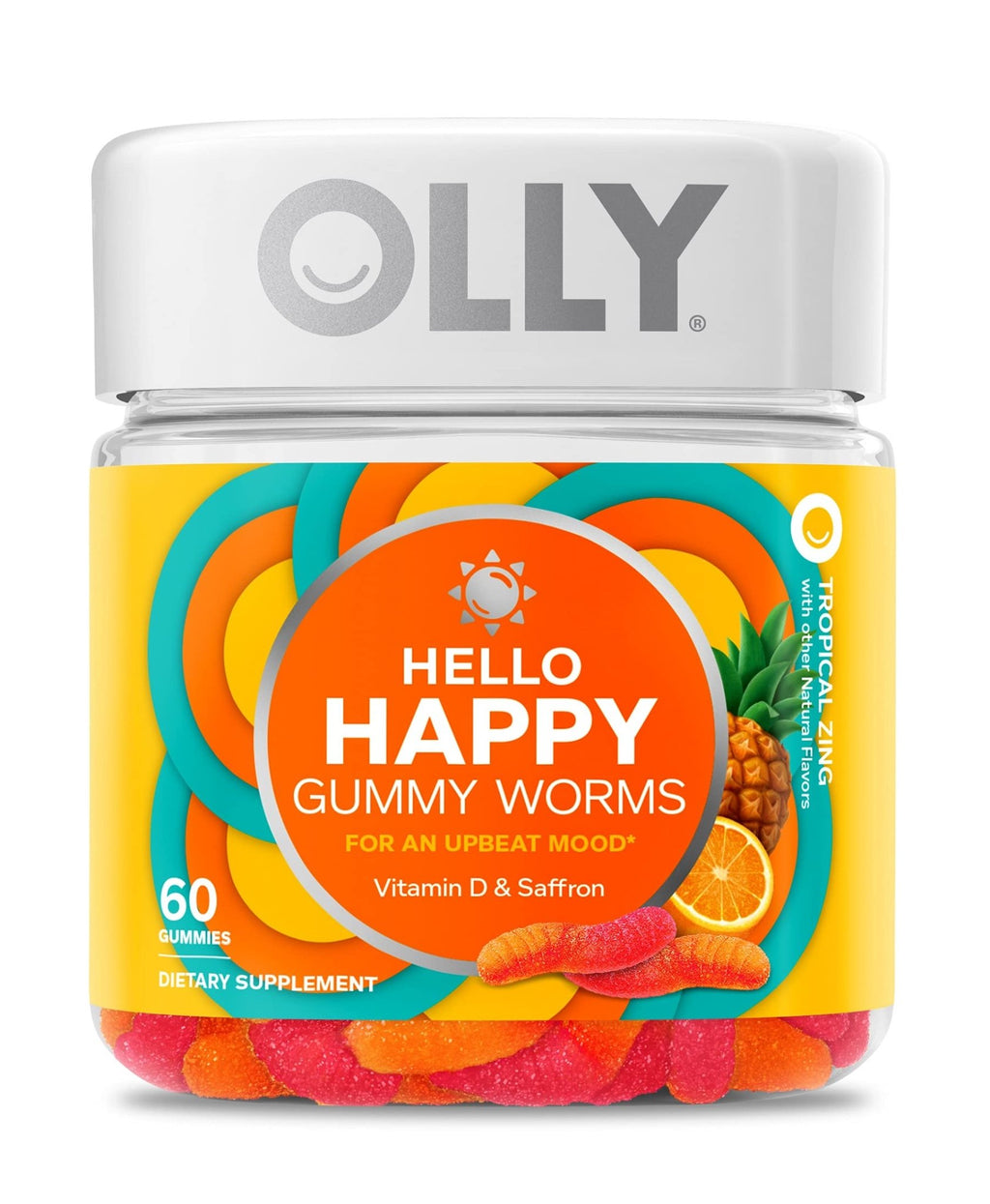 OLLY Daily Energy Gummy, Caffeine Free, Vitamin B12, CoQ10, Goji Berry, Adult Chewable Supplement & Hello Happy Gummy Worms, Mood Balance Support, Vitamin D, Saffron, Adult Chewable Supplement - TrustMedUSA