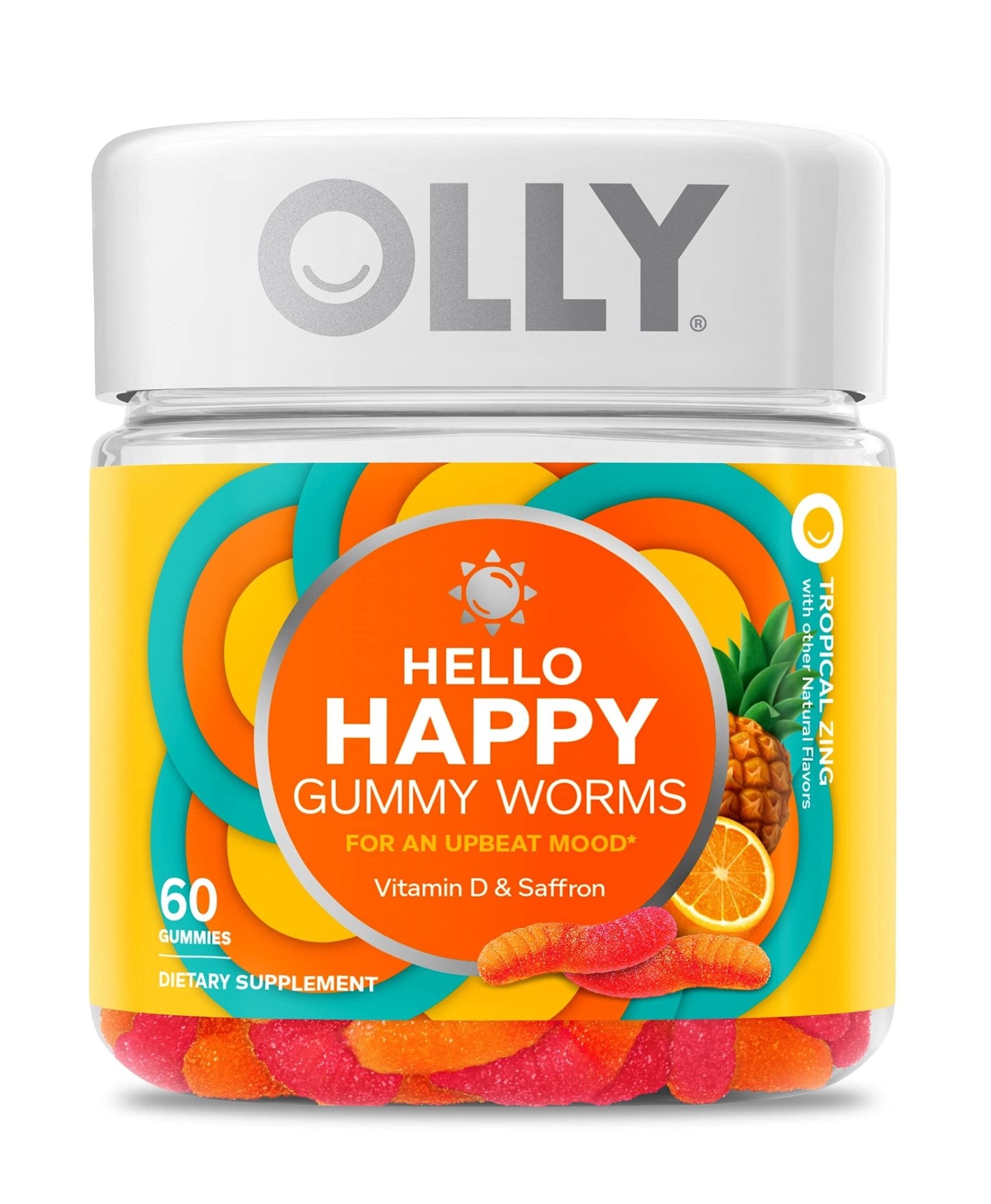 OLLY Daily Energy Gummy, Caffeine Free, Vitamin B12, CoQ10, Goji Berry, Adult Chewable Supplement & Hello Happy Gummy Worms, Mood Balance Support, Vitamin D, Saffron, Adult Chewable Supplement - TrustMedUSA
