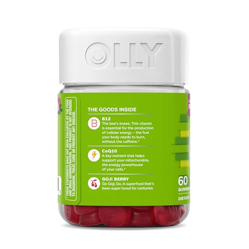 OLLY Daily Energy Gummy, Caffeine Free, Vitamin B12, CoQ10, Goji Berry, Adult Chewable Supplement, Tropical Flavor - 60 Count - TrustMedUSA