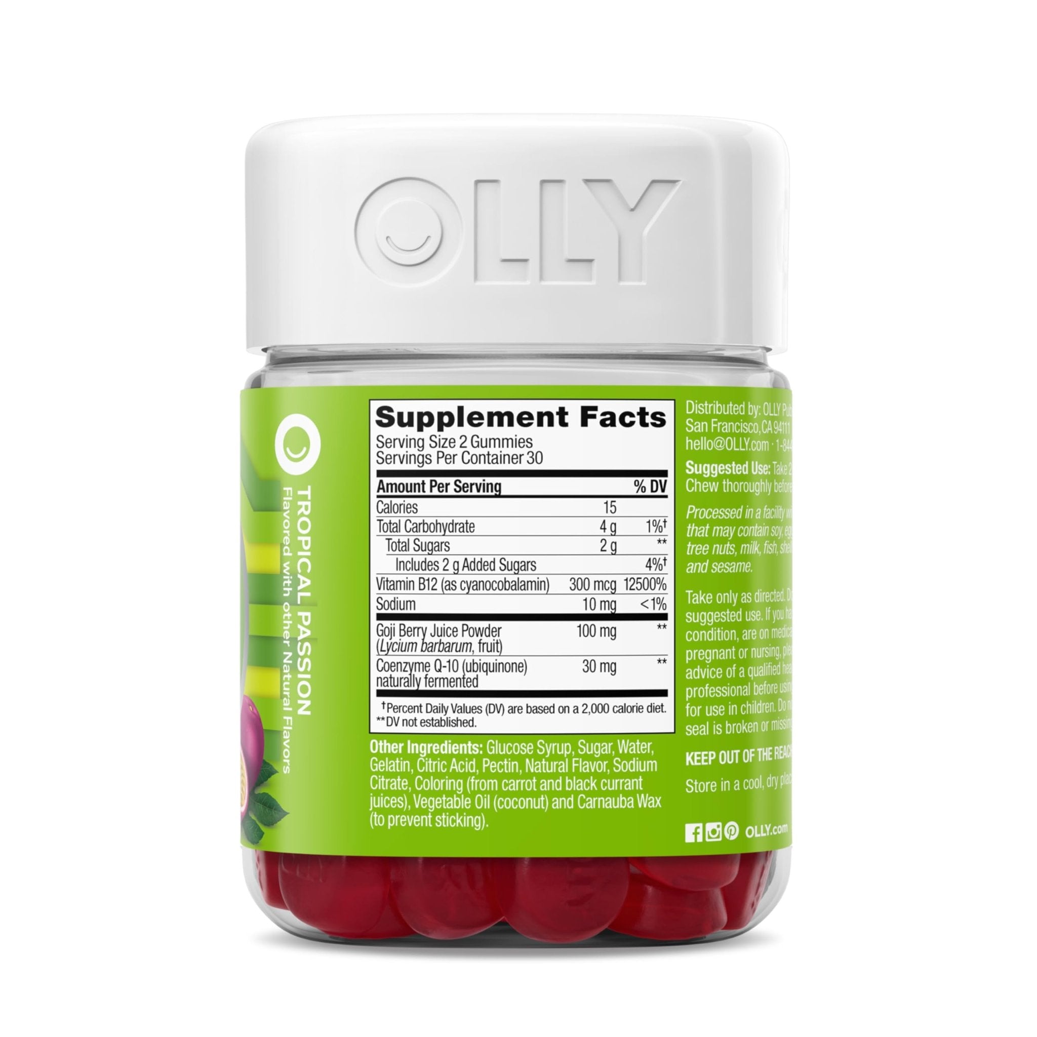OLLY Daily Energy Gummy, Caffeine Free, Vitamin B12, CoQ10, Goji Berry, Adult Chewable Supplement, Tropical Flavor - 60 Count - TrustMedUSA