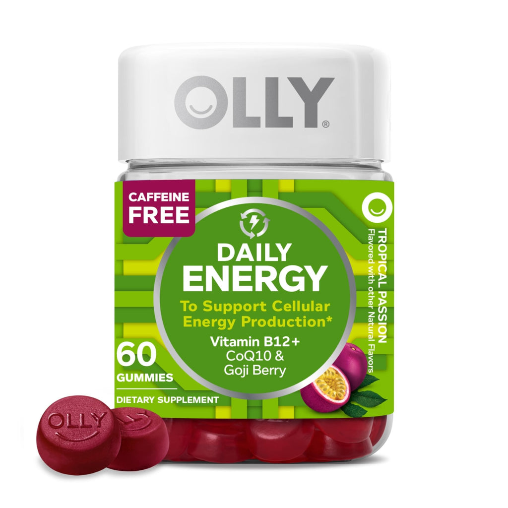 OLLY Daily Energy Gummy, Caffeine Free, Vitamin B12, CoQ10, Goji Berry, Adult Chewable Supplement, Tropical Flavor - 60 Count - TrustMedUSA