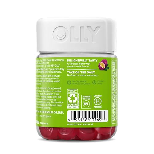 OLLY Daily Energy Gummy, Caffeine Free, Vitamin B12, CoQ10, Goji Berry, Adult Chewable Supplement, Tropical Flavor - 60 Count - TrustMedUSA