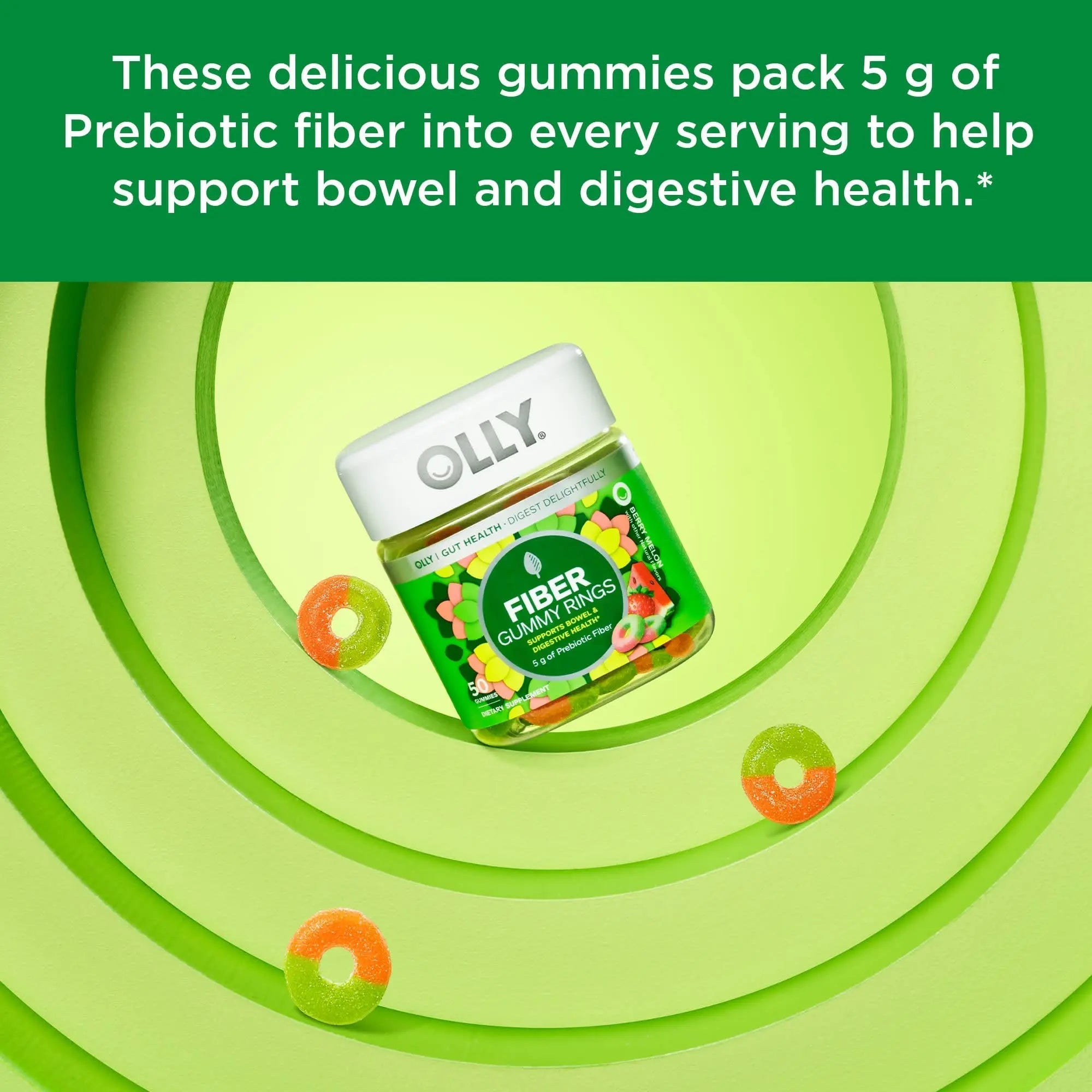 OLLY Fiber Gummy Rings, 5g Prebiotic Fiber, FOS (Fructo-oligosaccharides), Digestive - TrustMedUSA