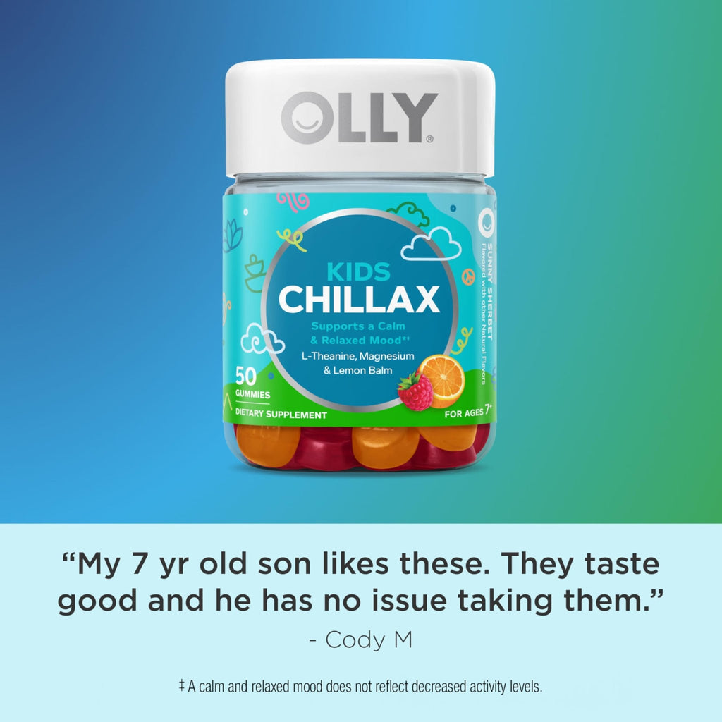 OLLY Kids Chillax Gummy, For a Calm and Relaxed Mood*, Magnesium, L-Theanine, Lemon Balm Extract, Chewable Supplement, Sherbet Flavored, 25 Day Supply - 50 Count - TrustMedUSA