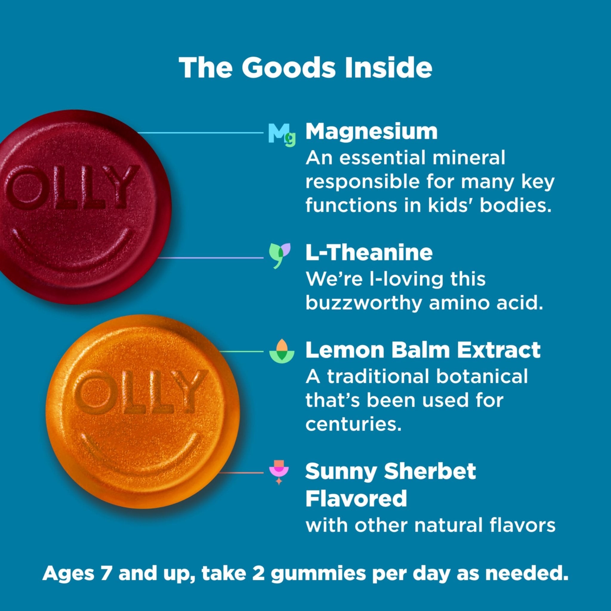 OLLY Kids Chillax Gummy, For a Calm and Relaxed Mood*, Magnesium, L-Theanine, Lemon Balm Extract, Chewable Supplement, Sherbet Flavored, 25 Day Supply - 50 Count - TrustMedUSA