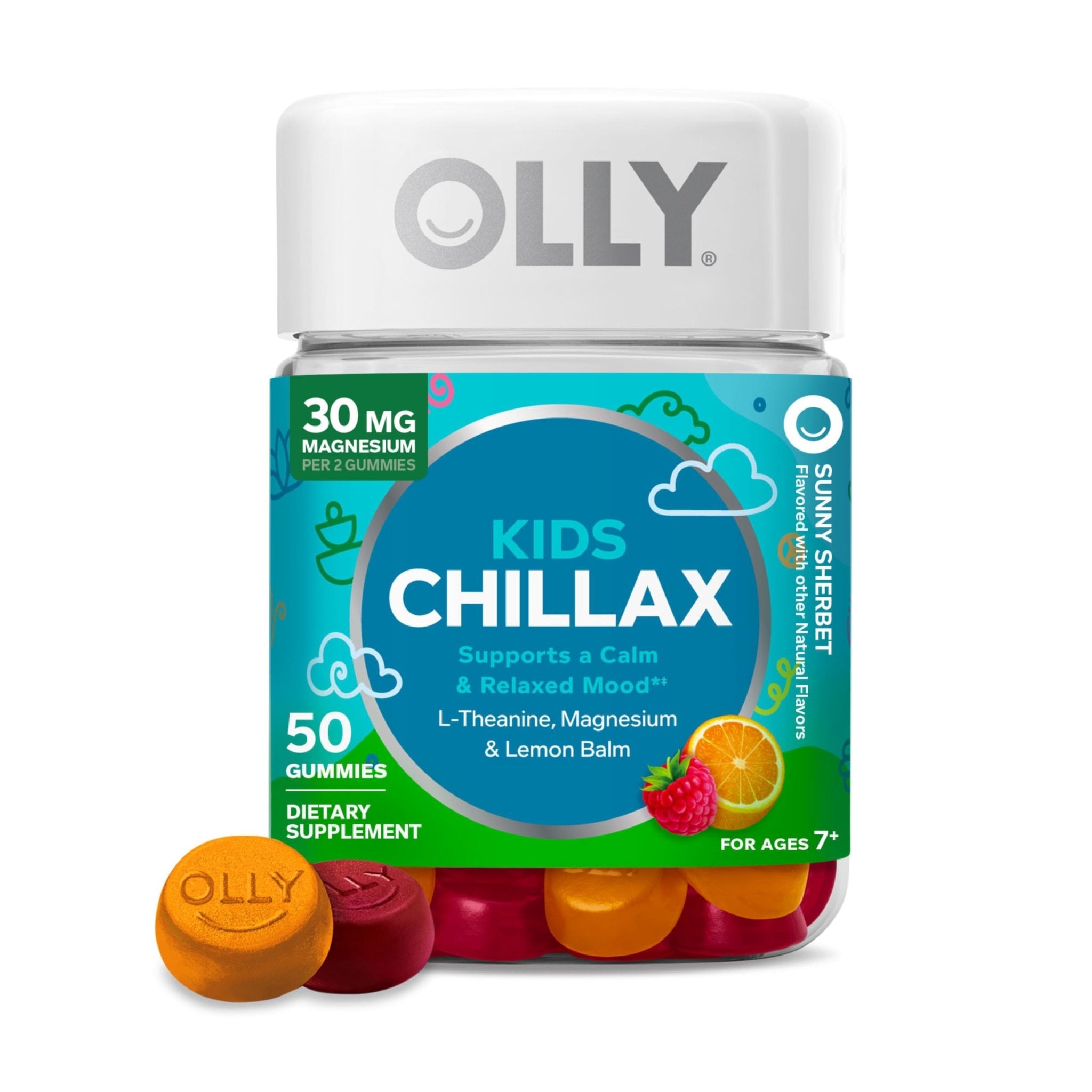 OLLY Kids Chillax Gummy, For a Calm and Relaxed Mood*, Magnesium, L-Theanine, Lemon Balm Extract, Chewable Supplement, Sherbet Flavored, 25 Day Supply - 50 Count - TrustMedUSA
