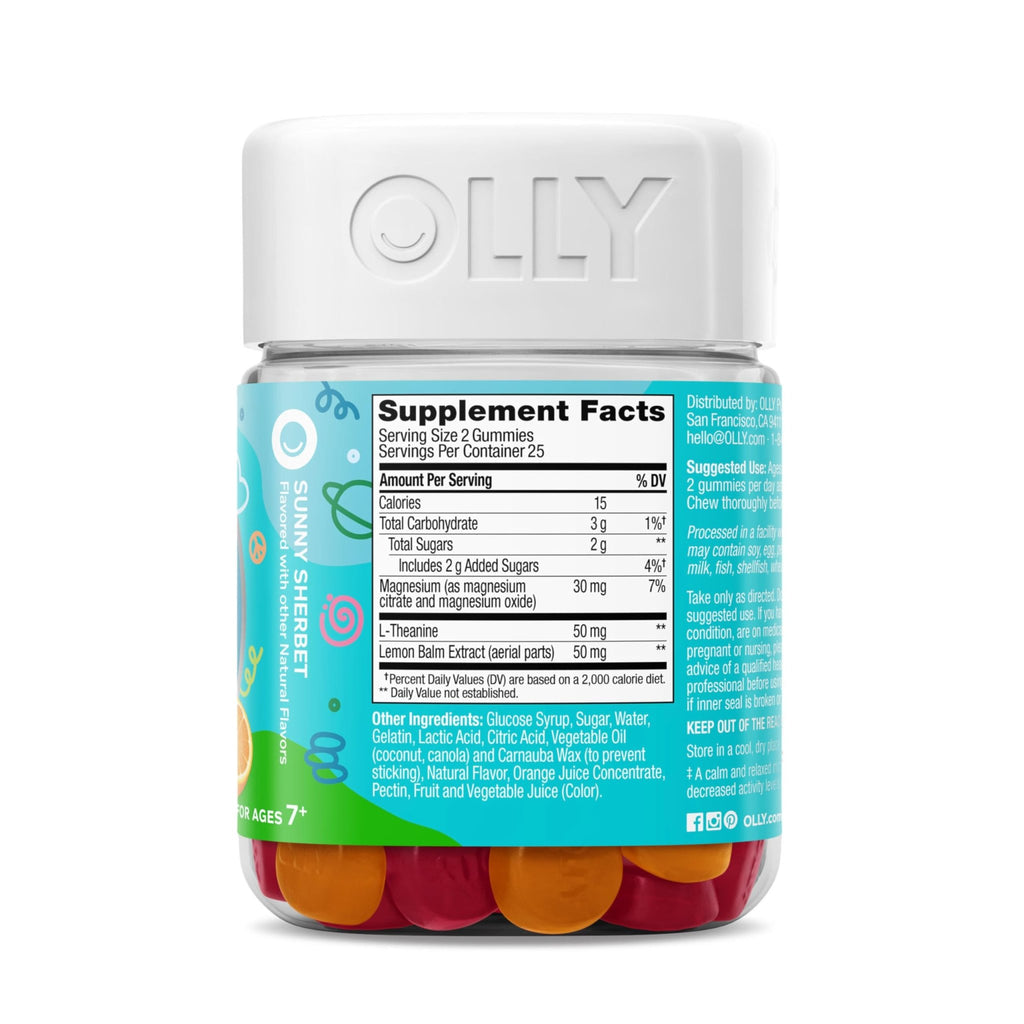 OLLY Kids Chillax Gummy, For a Calm and Relaxed Mood*, Magnesium, L-Theanine, Lemon Balm Extract, Chewable Supplement, Sherbet Flavored, 25 Day Supply - 50 Count - TrustMedUSA