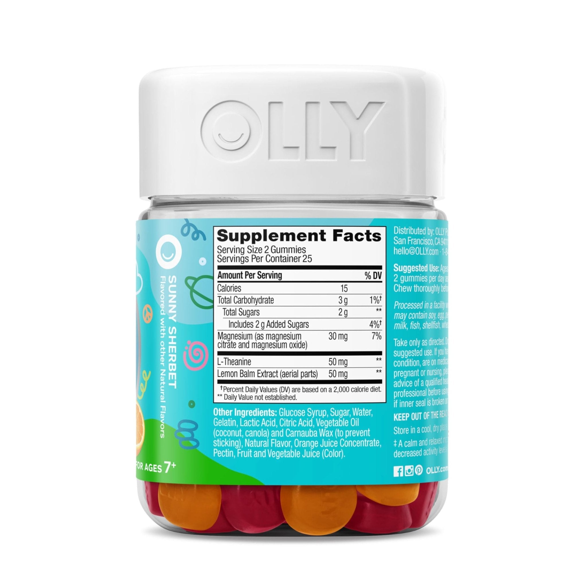 OLLY Kids Chillax Gummy, For a Calm and Relaxed Mood*, Magnesium, L-Theanine, Lemon Balm Extract, Chewable Supplement, Sherbet Flavored, 25 Day Supply - 50 Count - TrustMedUSA