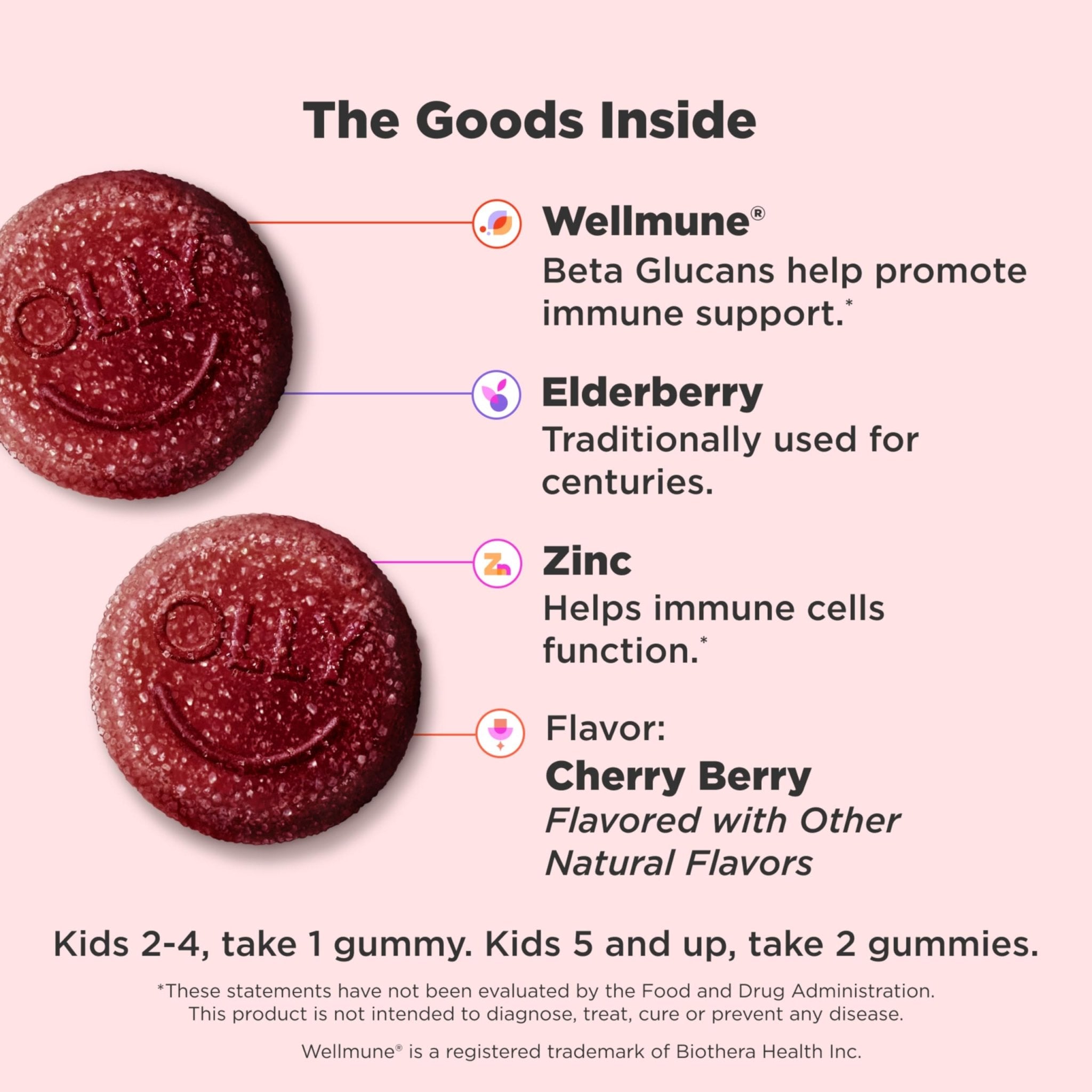 OLLY Kids Immunity Gummy, Immune Support, Wellmune, Elderberry, Vitamin C, Zinc, Chewable Supplement, Cherry - 50 Count - TrustMedUSA