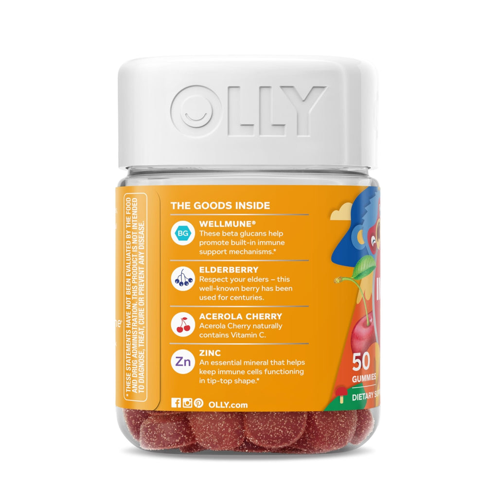 OLLY Kids Immunity Gummy, Immune Support, Wellmune, Elderberry, Vitamin C, Zinc, Chewable Supplement, Cherry - 50 Count - TrustMedUSA