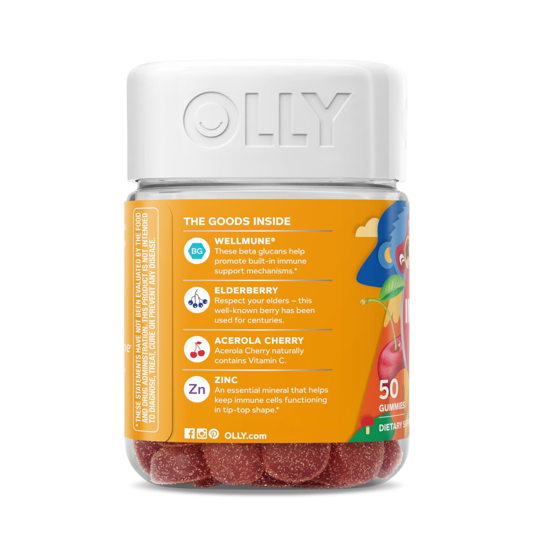 OLLY Kids Immunity Gummy, Immune Support, Wellmune, Elderberry, Vitamin C, Zinc, Chewable Supplement, Cherry - 50 Count - TrustMedUSA