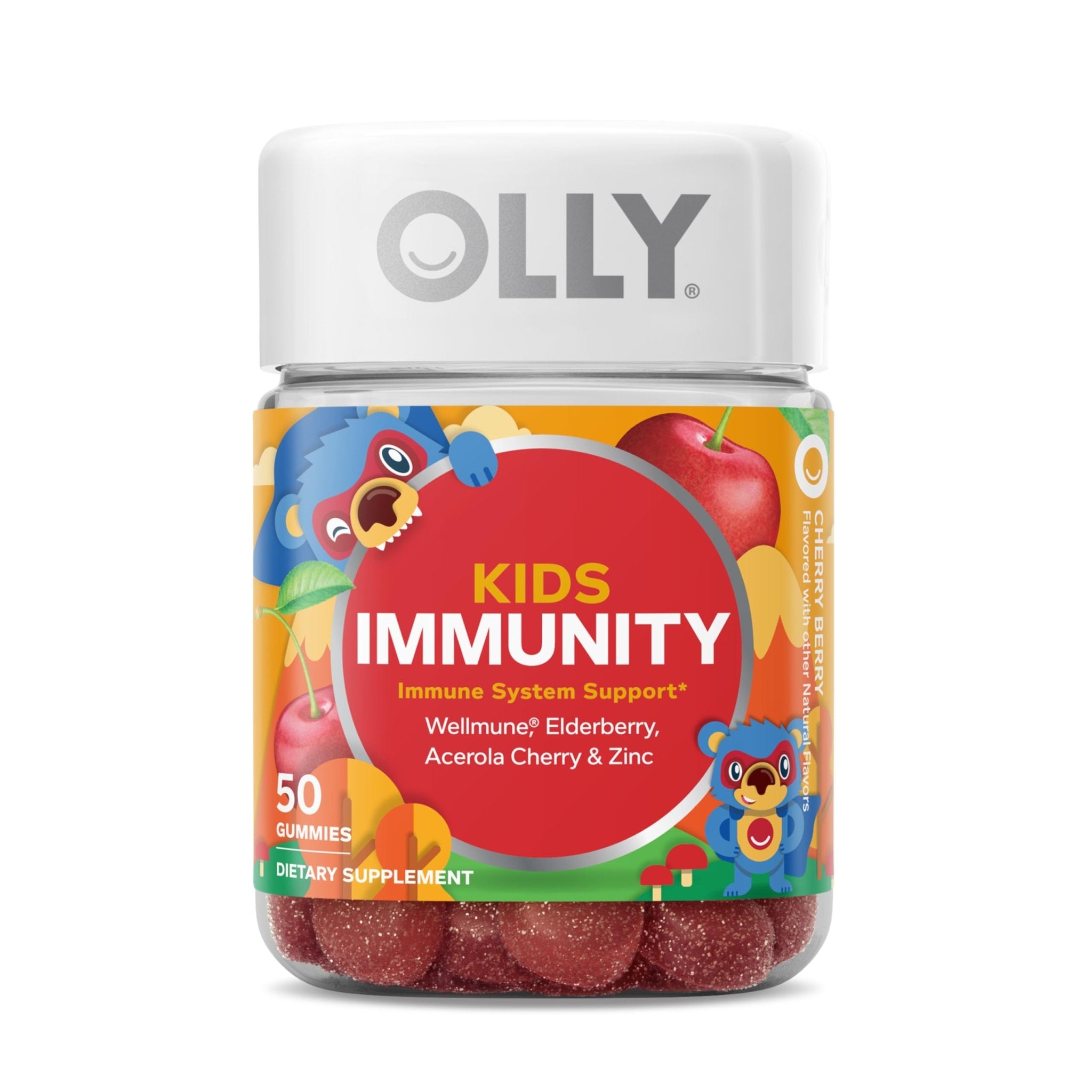 OLLY Kids Immunity Gummy, Immune Support, Wellmune, Elderberry, Vitamin C, Zinc, Chewable Supplement, Cherry - 50 Count - TrustMedUSA