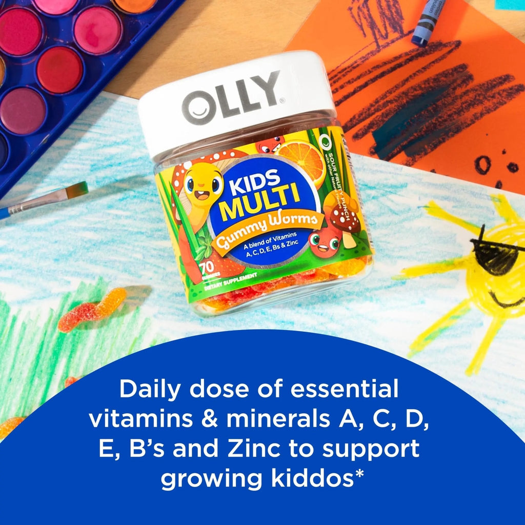 OLLY Kids Immunity Gummy, Immune Support, Wellmune, Elderberry, Vitamin C, Zinc & Kids Multivitamin Gummy Worms, Overall Health and Immune Support, Vitamins and Minerals A, C, D - TrustMedUSA