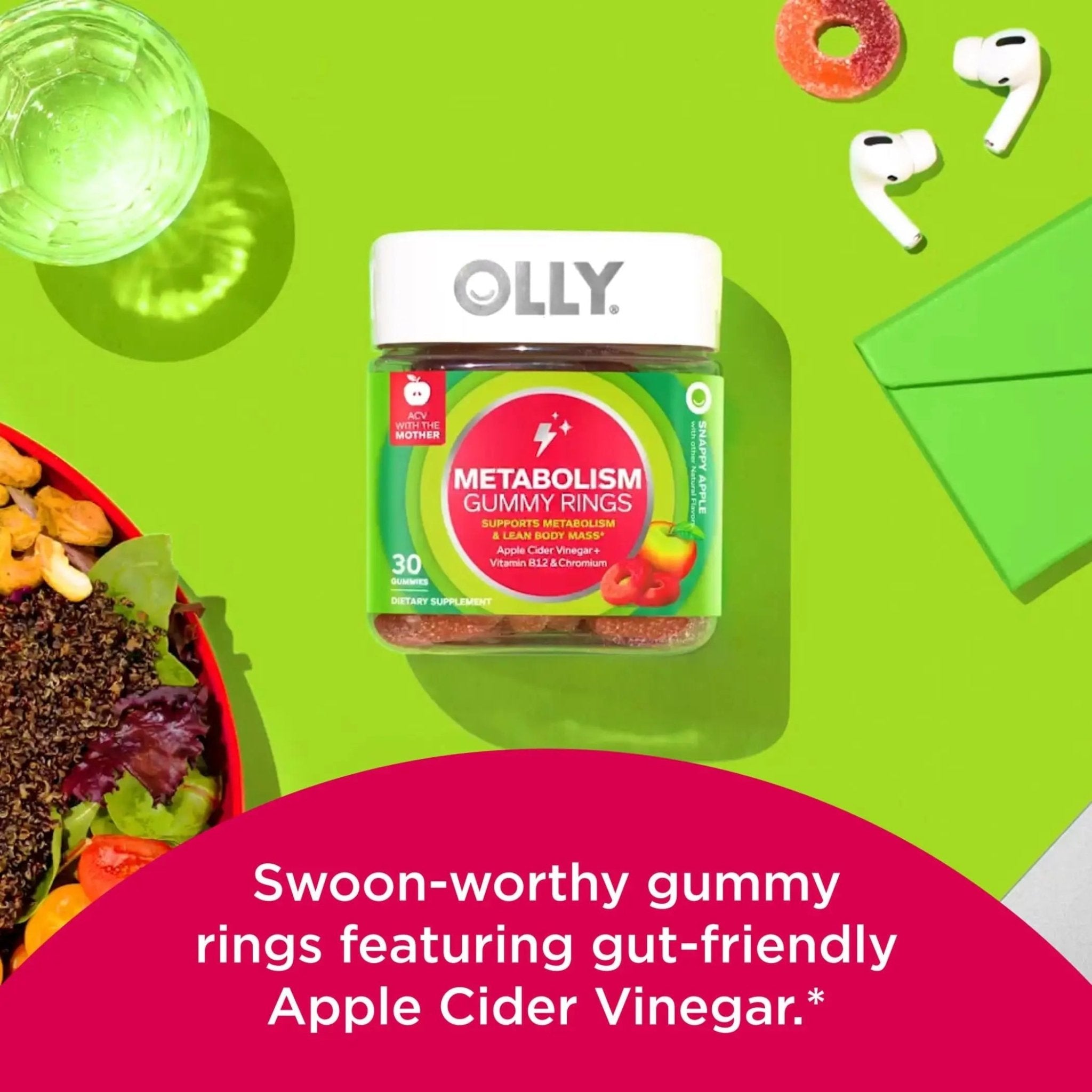 OLLY Metabolism Gummy Rings, Apple Cider Vinegar, Vitamin B12, Chromium, Energy - TrustMedUSA
