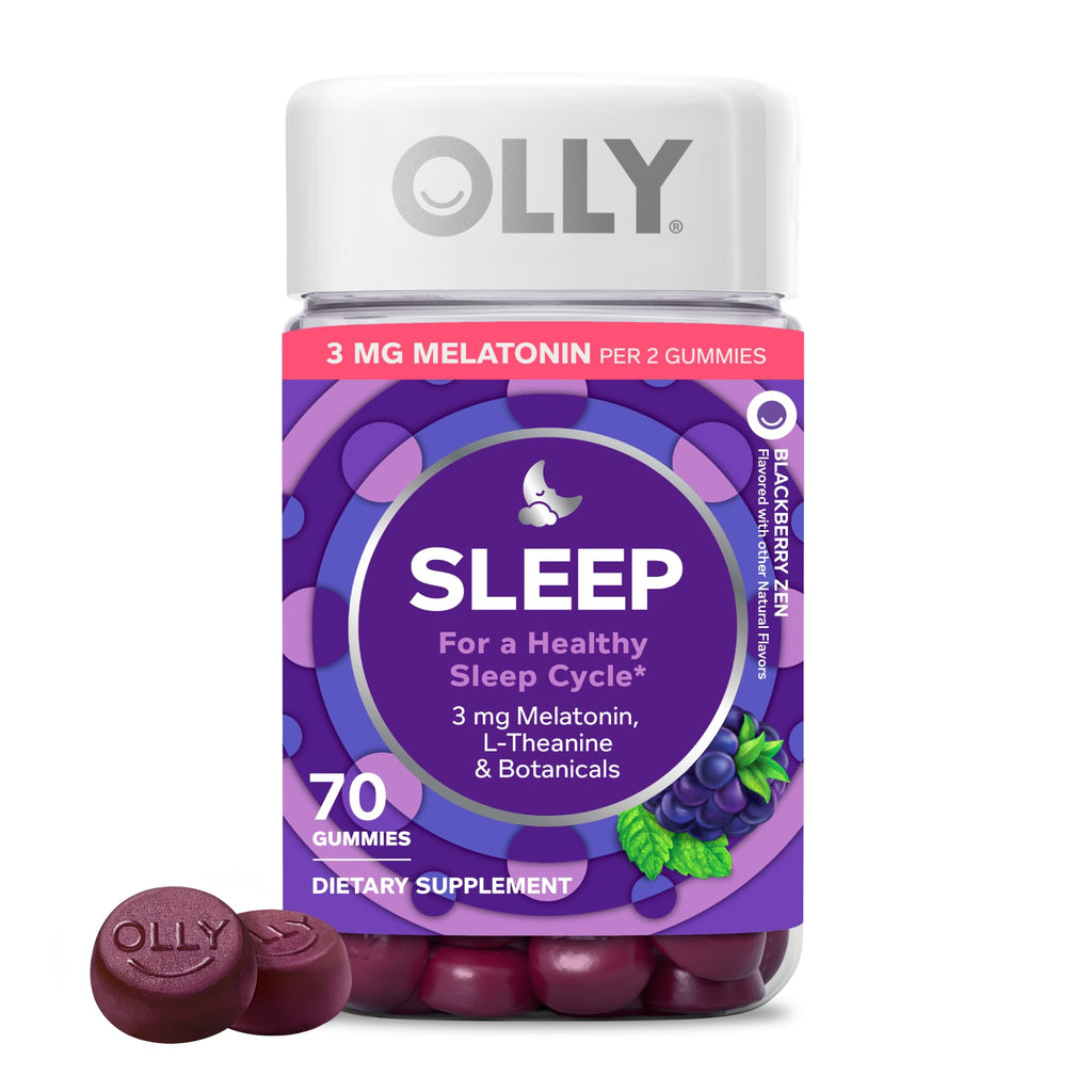 OLLY Sleep Gummy, 3 mg Melatonin, L-Theanine, Chamomile, Lemon Balm, Sleep Aid, Blackberry - 70 Count - TrustMedUSA