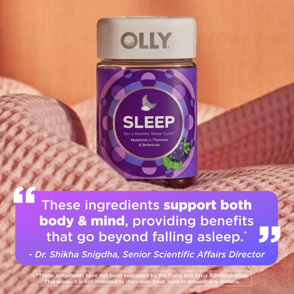 OLLY Sleep Gummy, 3 mg Melatonin, L-Theanine, Chamomile, Lemon Balm, Sleep Aid, Blackberry - 70 Count - TrustMedUSA