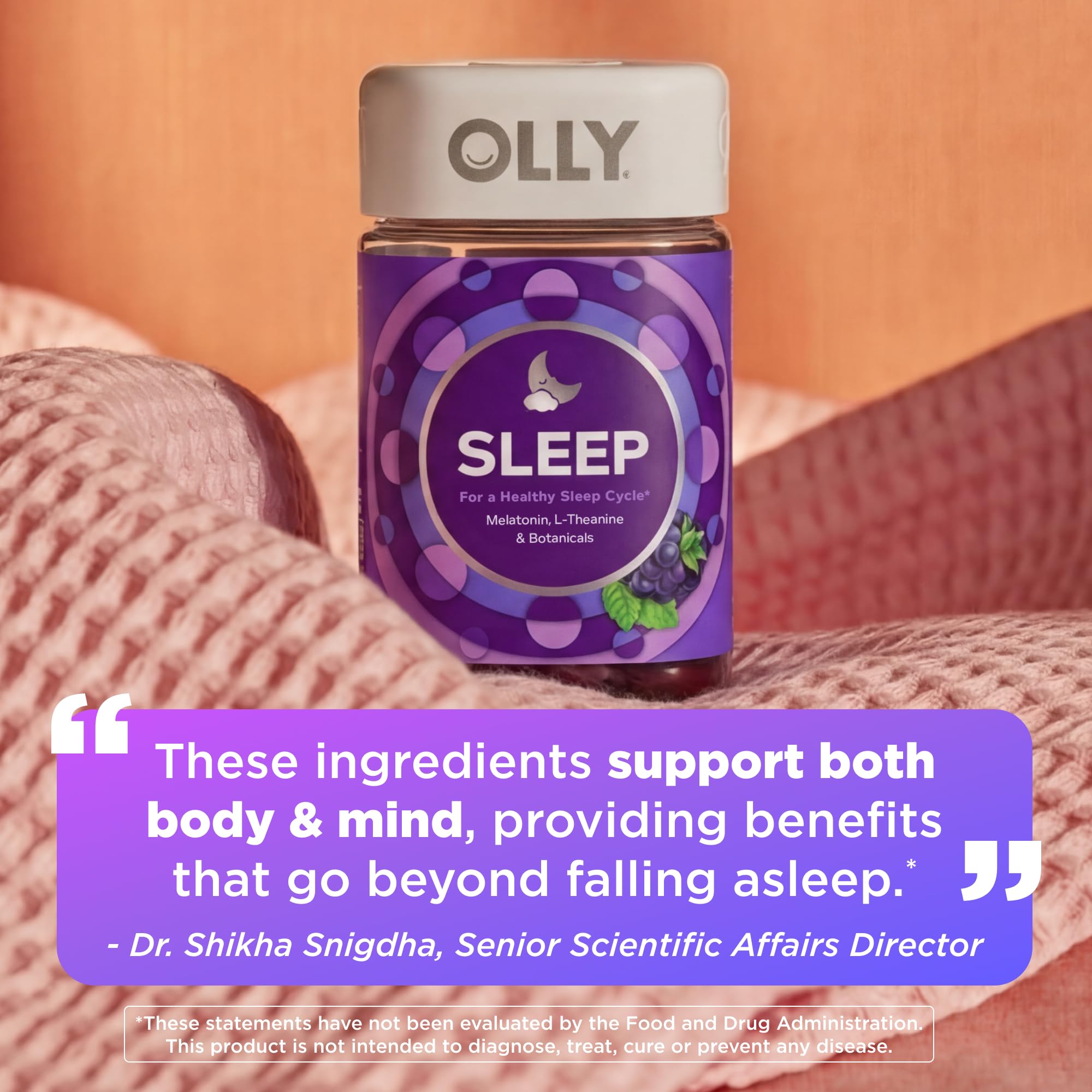 OLLY Sleep Gummy, 3 mg Melatonin, L-Theanine, Chamomile, Lemon Balm, Sleep Aid, Blackberry - 70 Count - TrustMedUSA