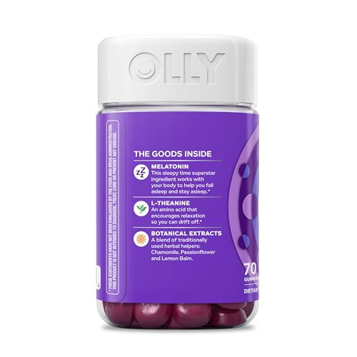 OLLY Sleep Gummy, 3 mg Melatonin, L-Theanine, Chamomile, Lemon Balm, Sleep Aid, Blackberry - 70 Count - TrustMedUSA
