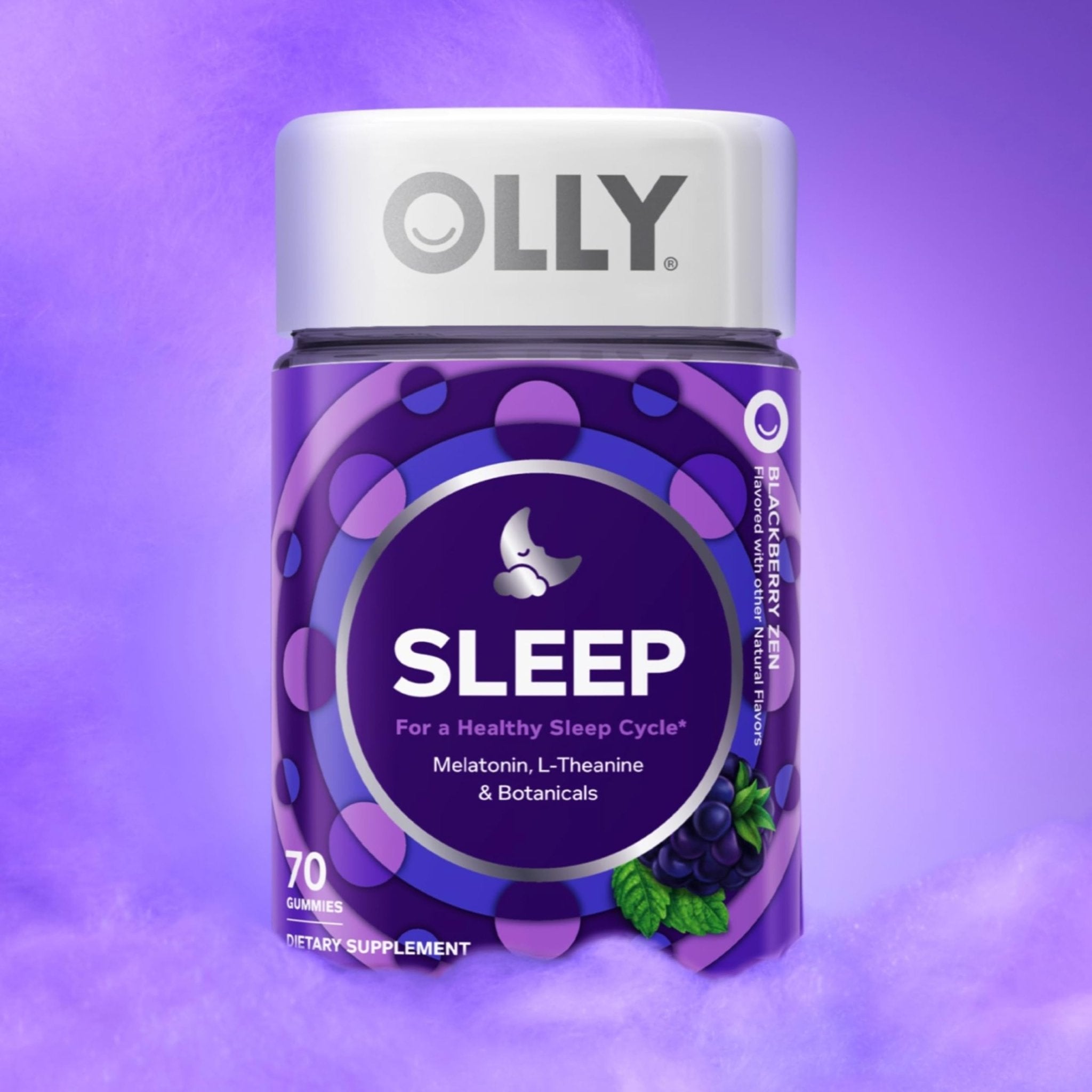 OLLY Sleep Gummy, 3 mg Melatonin, L-Theanine, Chamomile, Lemon Balm, Sleep Aid, Blackberry - 70 Count - TrustMedUSA