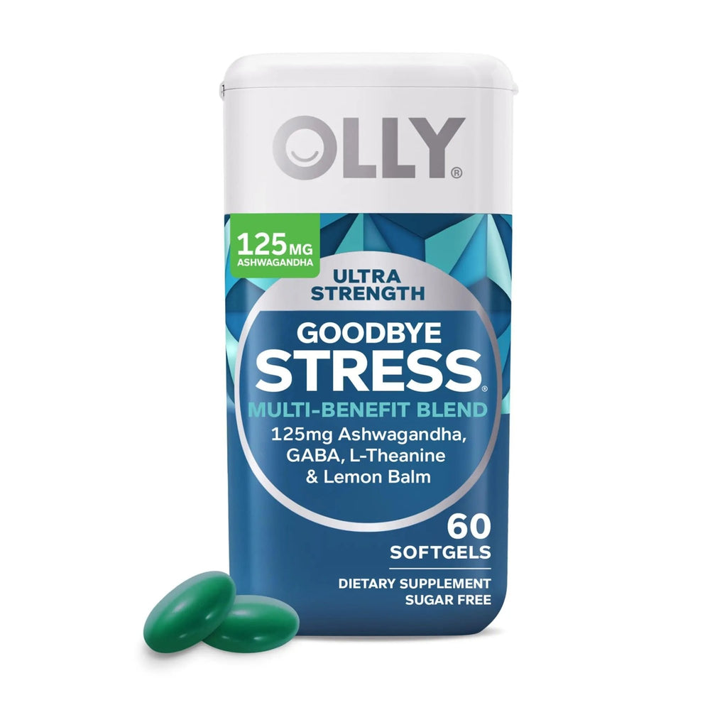 OLLY Ultra Strength Goodbye Stress Softgels 60 Count & Laser Focus Gummy 36 Count Brain Support Supplement Bundle - TrustMedUSA