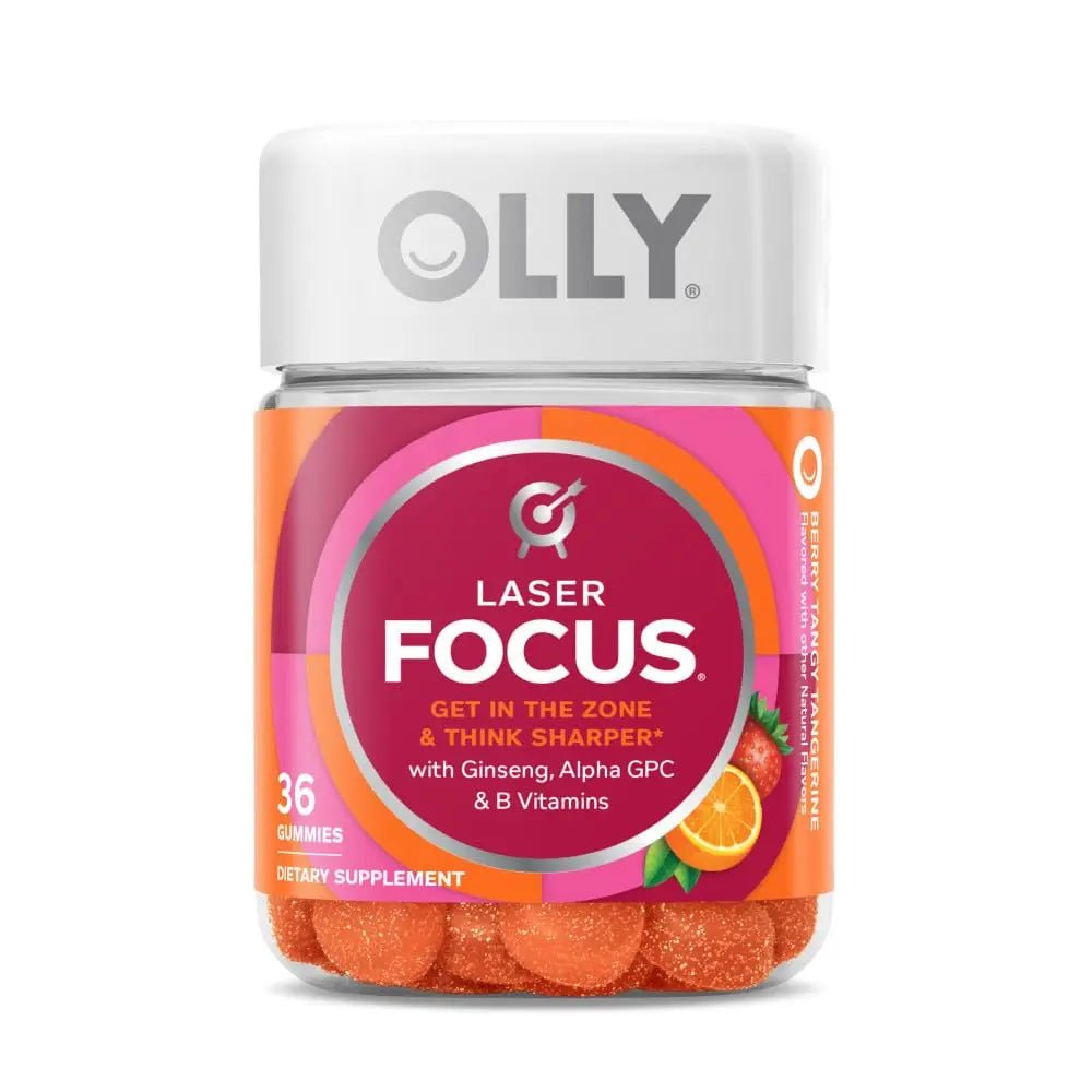OLLY Ultra Strength Goodbye Stress Softgels 60 Count & Laser Focus Gummy 36 Count Brain Support Supplement Bundle - TrustMedUSA