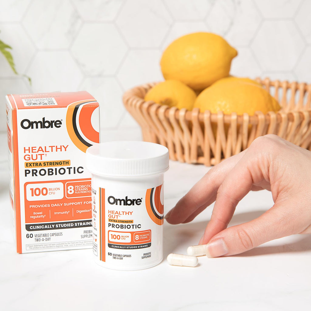 Ombre Healthy Gut Probiotics for Digestive Health 100 Billion CFU - Prebiotics and Probiotics for Women & Men with Lactobacillus Acidophilus & Digestive Enzymes, Gut Health Support, Vegan, 30 Servings - TrustMedUSA