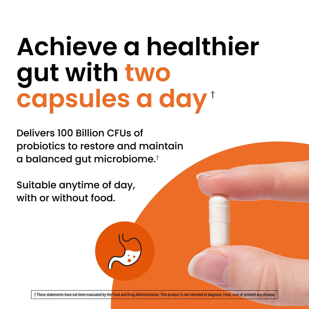 Ombre Healthy Gut Probiotics for Digestive Health 100 Billion CFU - Prebiotics and Probiotics for Women & Men with Lactobacillus Acidophilus & Digestive Enzymes, Gut Health Support, Vegan, 30 Servings - TrustMedUSA