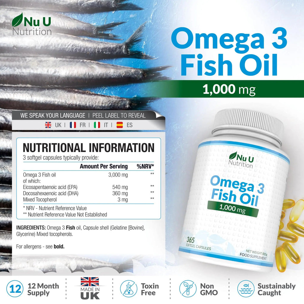 Omega 3 Fish Oil 1000mg - 365 Softgel Capsules - Up to 12 Month’s Supply - Pure Fish Oil - TrustMedUSA