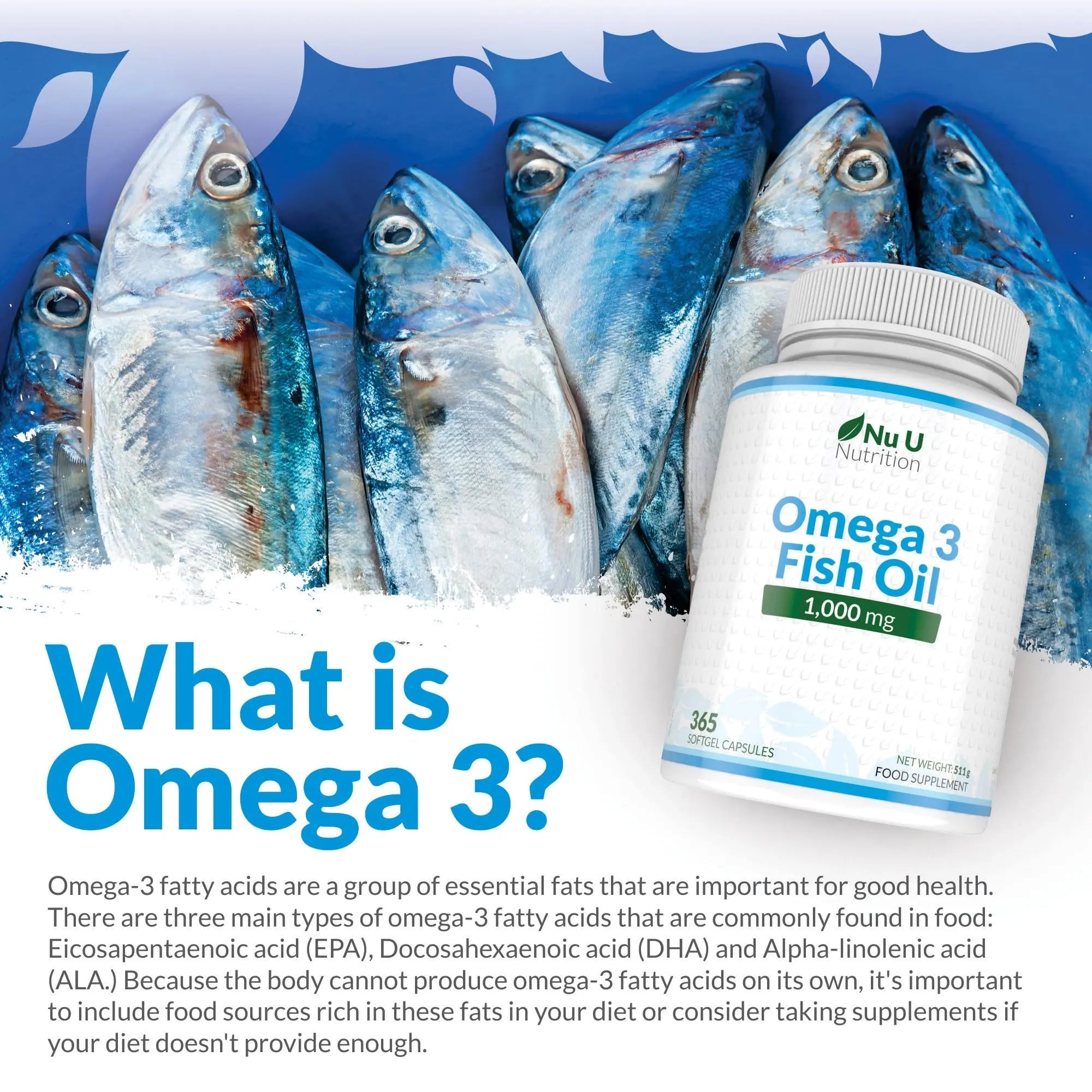 Omega 3 Fish Oil 1000mg - 365 Softgel Capsules - Up to 12 Month’s Supply - Pure Fish Oil - TrustMedUSA