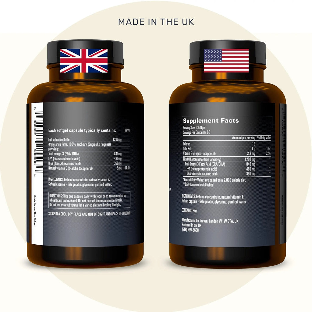 Omega 3 Fish Oil 1200mg (480mg EPA/360mg DHA per capsule) High Strength, Ultra Pure - TrustMedUSA