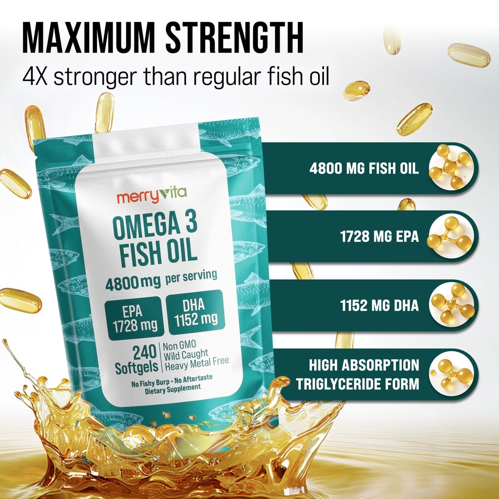Omega 3 Fish Oil 4800 mg – EPA 1728 mg | DHA 1152 mg from Wild-Caught Anchovies – Burpless Mini Softgels – Pure Omega-3 Fatty Acid Supplement – Non-GMO, Gluten-Free, No Aftertaste – 240 Capsules - TrustMedUSA