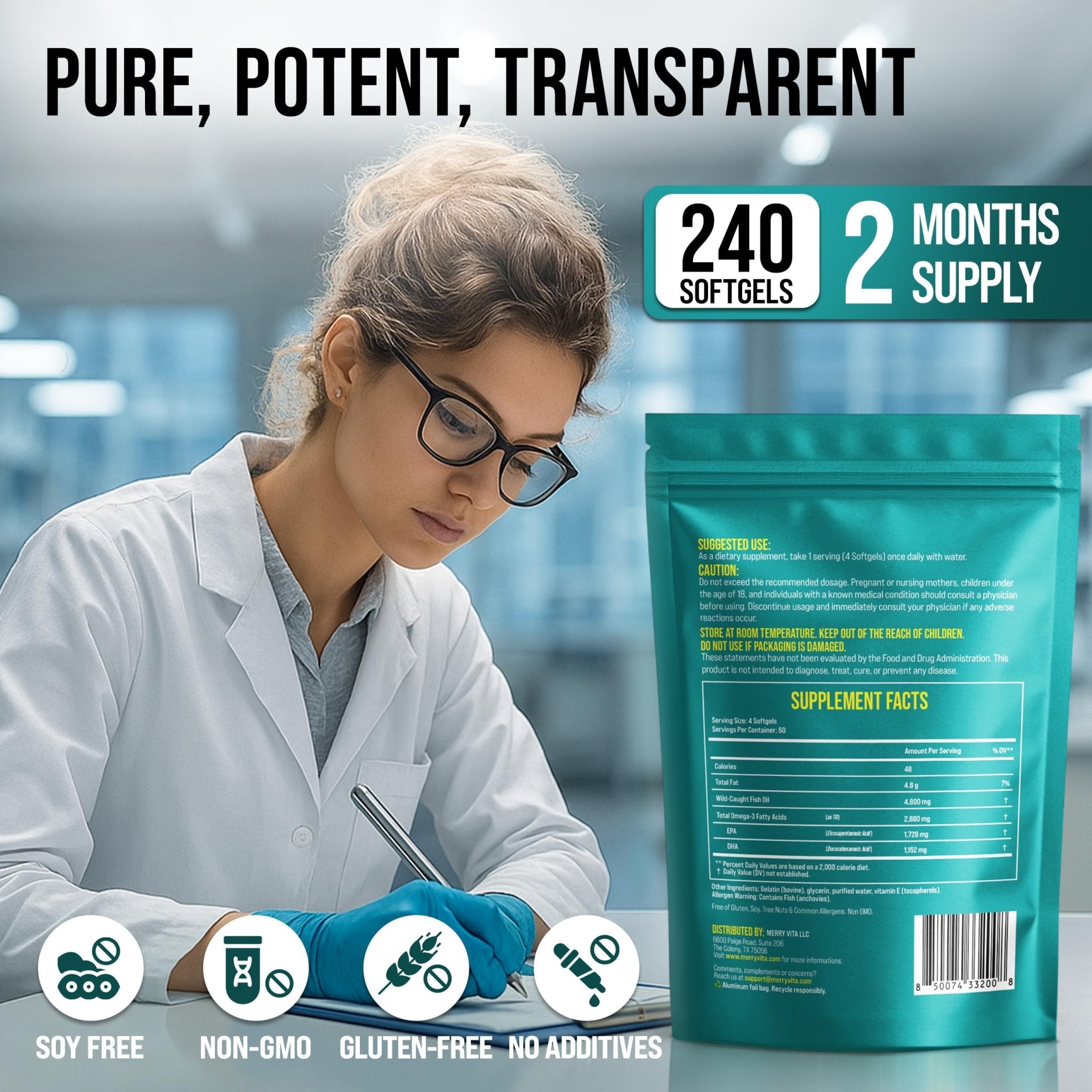 Omega 3 Fish Oil 4800 mg – EPA 1728 mg | DHA 1152 mg from Wild-Caught Anchovies – Burpless Mini Softgels – Pure Omega-3 Fatty Acid Supplement – Non-GMO, Gluten-Free, No Aftertaste – 240 Capsules - TrustMedUSA