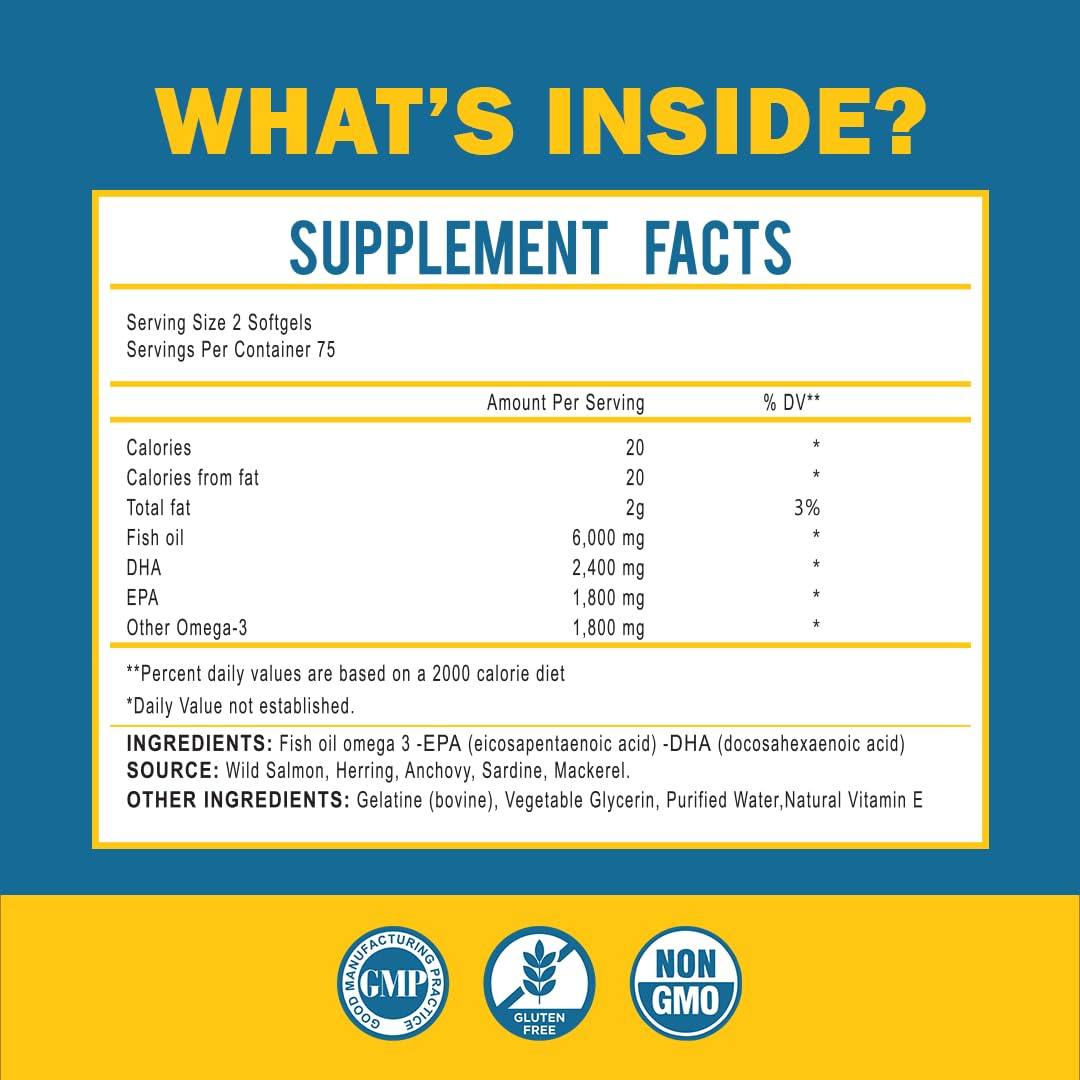 Omega 3 Fish Oil with Maximum EPA DHA - Supports Brain, Liver, Heart & Immunity - Made in The USA - 150 Softgels - TrustMedUSA