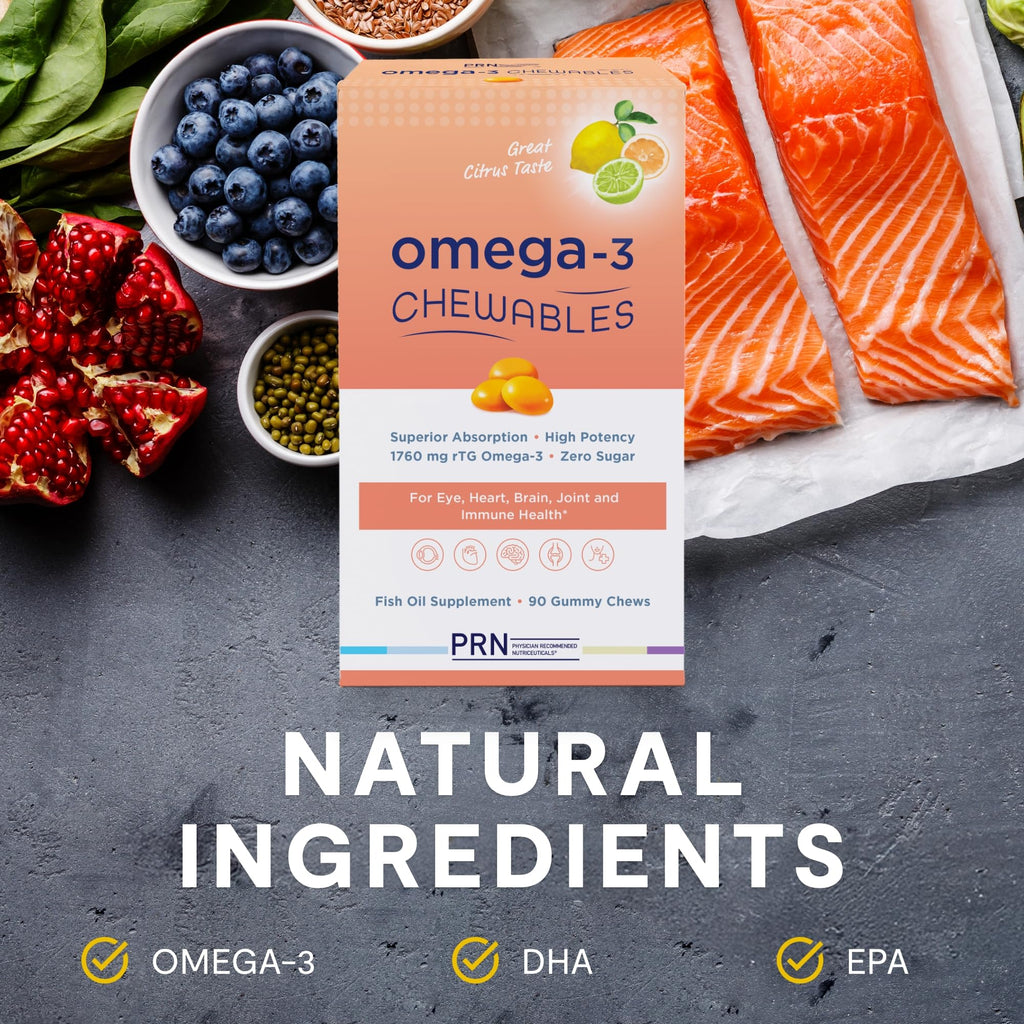 Omega 3 Gummy Chewables - 90 Gel Chews, 30-Day Supply, Citrus Flavor - 1760mg Ultra-Pure rTG Omega 3 for Eye, Heart, Brain, Joint & Immune Health - TrustMedUSA