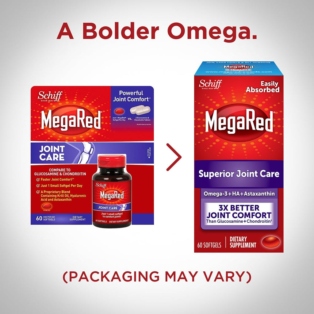 Omega-3 Krill Oil and Joint Supplement - Megared Joint Care 60 softgels - EPA/DHA fatty acids, Antioxidants, Hyaluronic acid, No fishy burp aftertaste as with Fish Oil - TrustMedUSA
