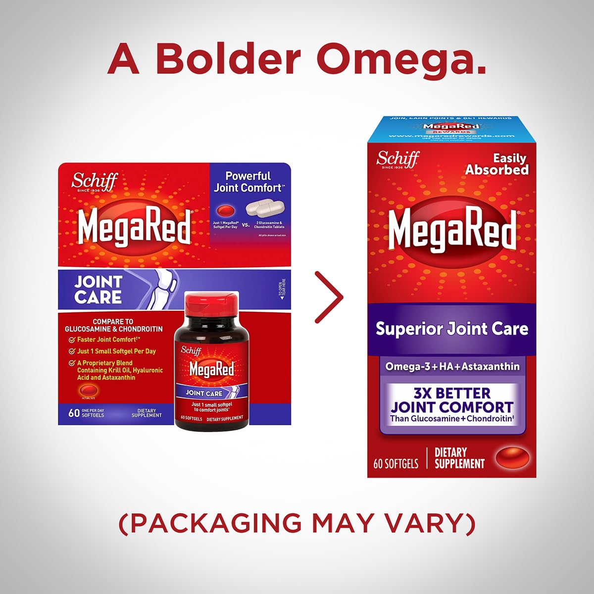 Omega-3 Krill Oil and Joint Supplement - Megared Joint Care 60 softgels - EPA/DHA fatty acids, Antioxidants, Hyaluronic acid, No fishy burp aftertaste as with Fish Oil - TrustMedUSA
