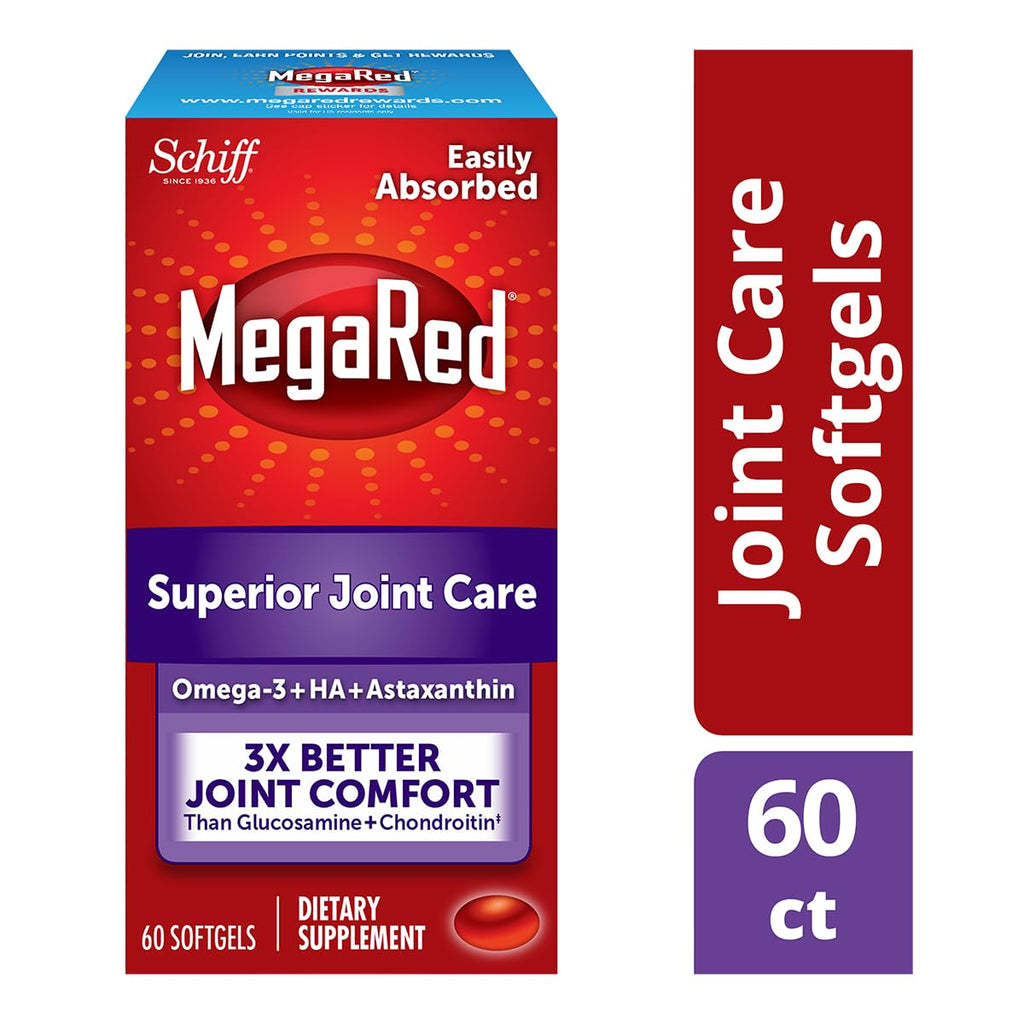 Omega-3 Krill Oil and Joint Supplement - Megared Joint Care 60 softgels - EPA/DHA fatty acids, Antioxidants, Hyaluronic acid, No fishy burp aftertaste as with Fish Oil - TrustMedUSA