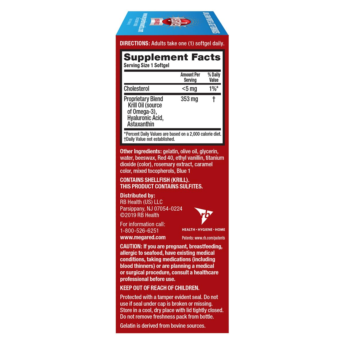 Omega-3 Krill Oil and Joint Supplement - Megared Joint Care 60 softgels - EPA/DHA fatty acids, Antioxidants, Hyaluronic acid, No fishy burp aftertaste as with Fish Oil - TrustMedUSA