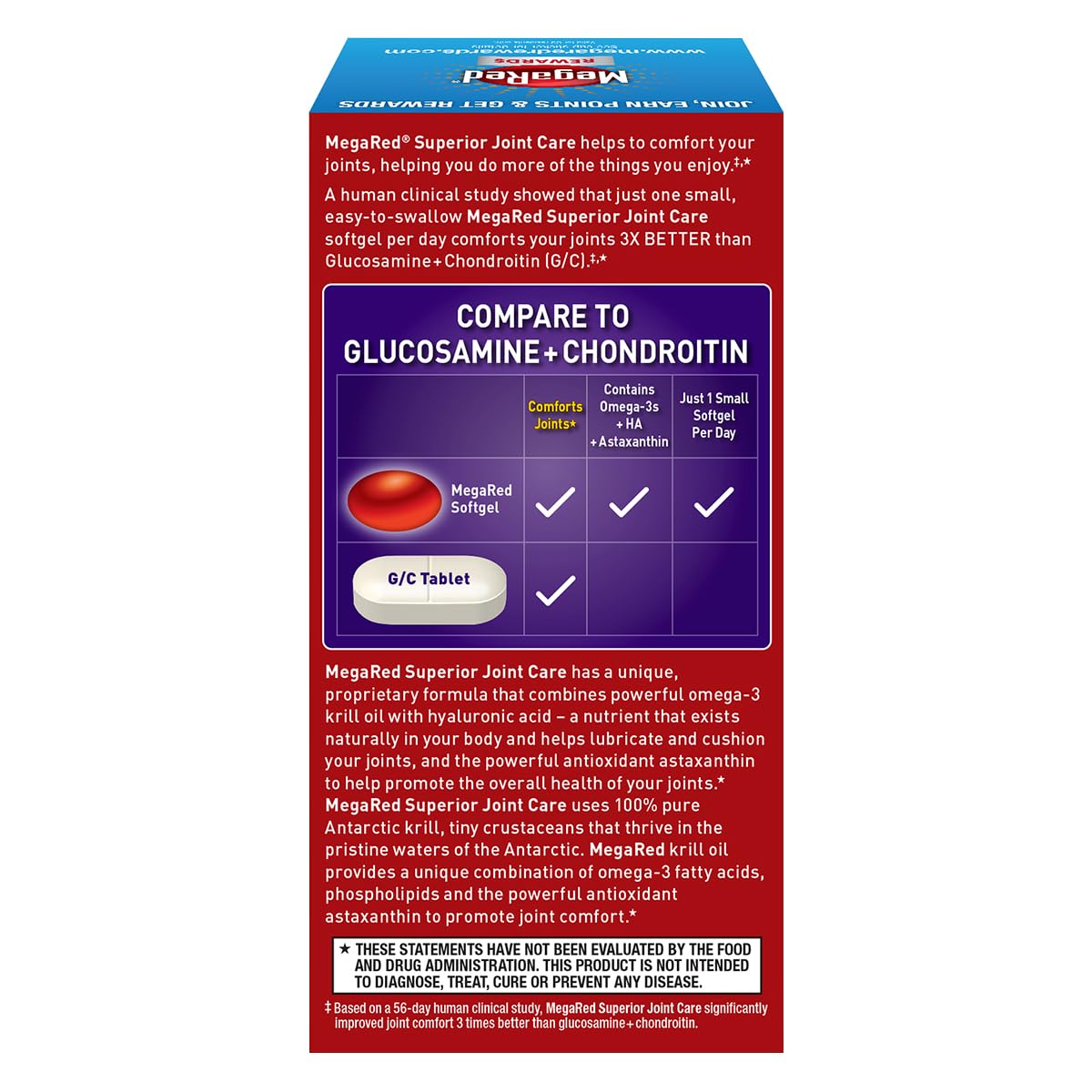 Omega-3 Krill Oil and Joint Supplement - Megared Joint Care 60 softgels - EPA/DHA fatty acids, Antioxidants, Hyaluronic acid, No fishy burp aftertaste as with Fish Oil - TrustMedUSA