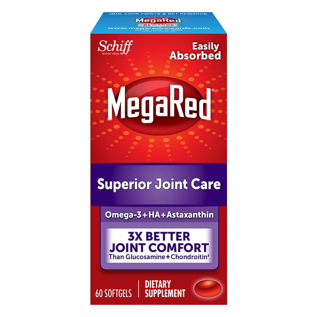 Omega-3 Krill Oil and Joint Supplement - Megared Joint Care 60 softgels - EPA/DHA fatty acids, Antioxidants, Hyaluronic acid, No fishy burp aftertaste as with Fish Oil - TrustMedUSA