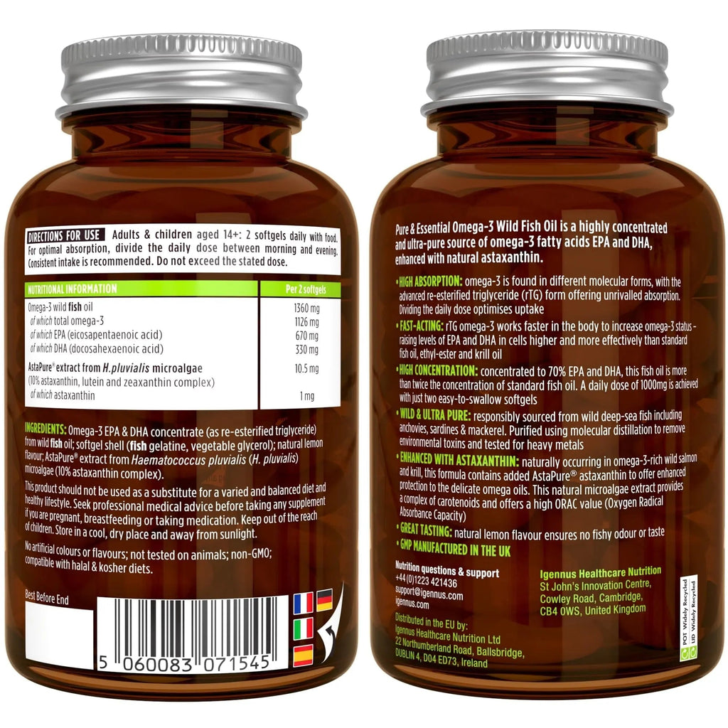 Omega-3 Wild Fish Oil & Astaxanthin, The Most Advanced High Absorption rTG Omega-3 - TrustMedUSA