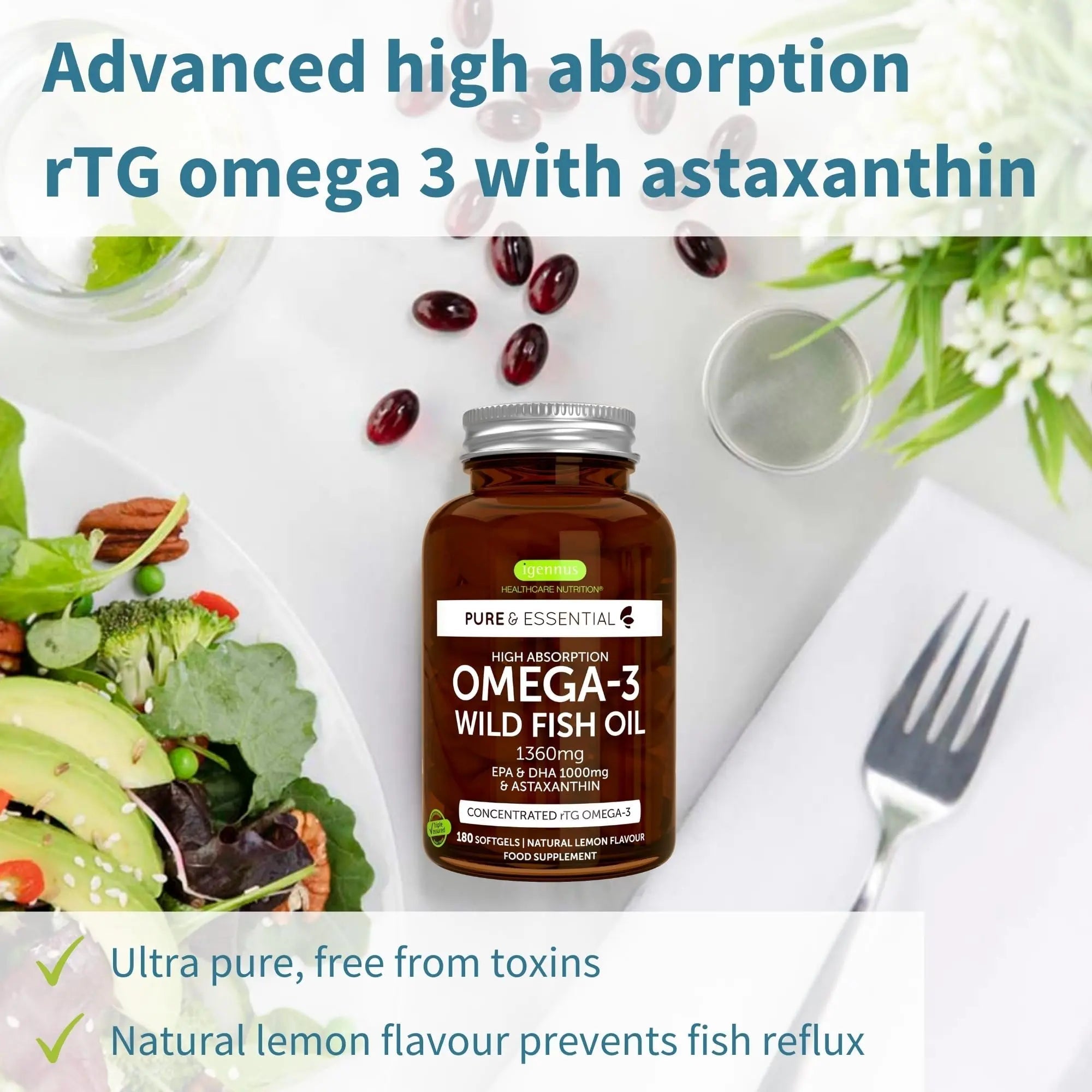 Omega-3 Wild Fish Oil & Astaxanthin, The Most Advanced High Absorption rTG Omega-3 - TrustMedUSA