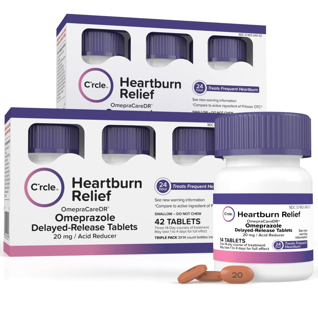 Omeprazole 20mg Bulk 84 ct - Heartburn Medicine Omeprazole Tablets - Acid Reducer Pills for Heartburn Relief and Acid Reflux Medicine - Six 14 Ct Bottles - Maple Wellness Supplements