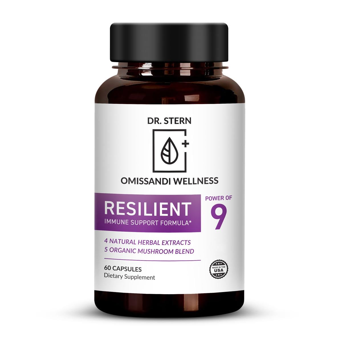 OMISSANDI-WELLNESS Resilient - Natural Immune System Support - Dr. Ian Stern Formulated - to boost your defenses - W/Organic Mushroom Blend, Echinacea, Astragalus & More - Vegan - Made in USA- 60 Caps - Maple Wellness Supplements